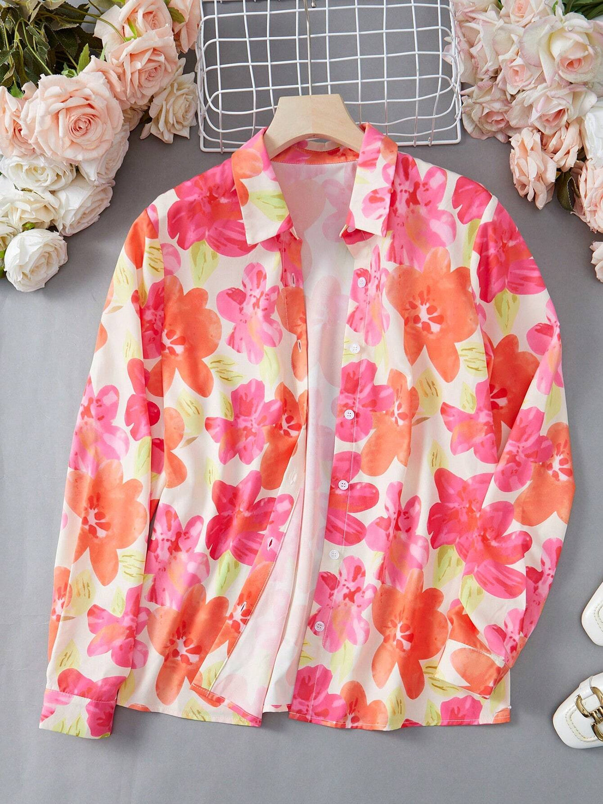 LUNE Floral Print Button Front Shirt For Summer Vacation