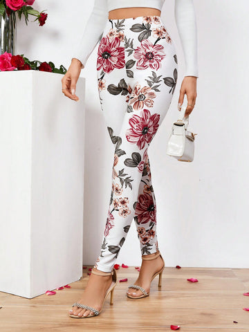 LUNE Floral Print Elastic Waist Leggings
