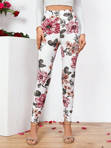LUNE Floral Print Elastic Waist Leggings