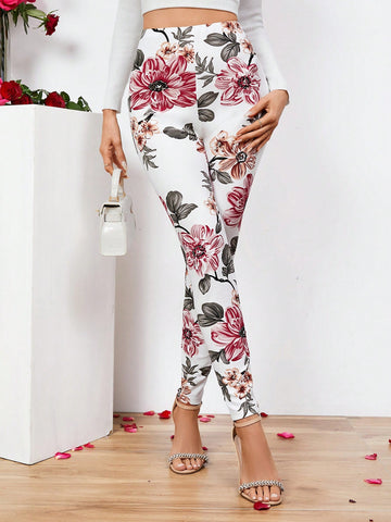 LUNE Floral Print Elastic Waist Leggings