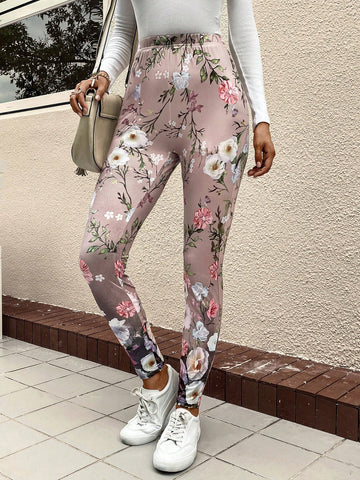 LUNE Floral Print Elastic Waist Leggings
