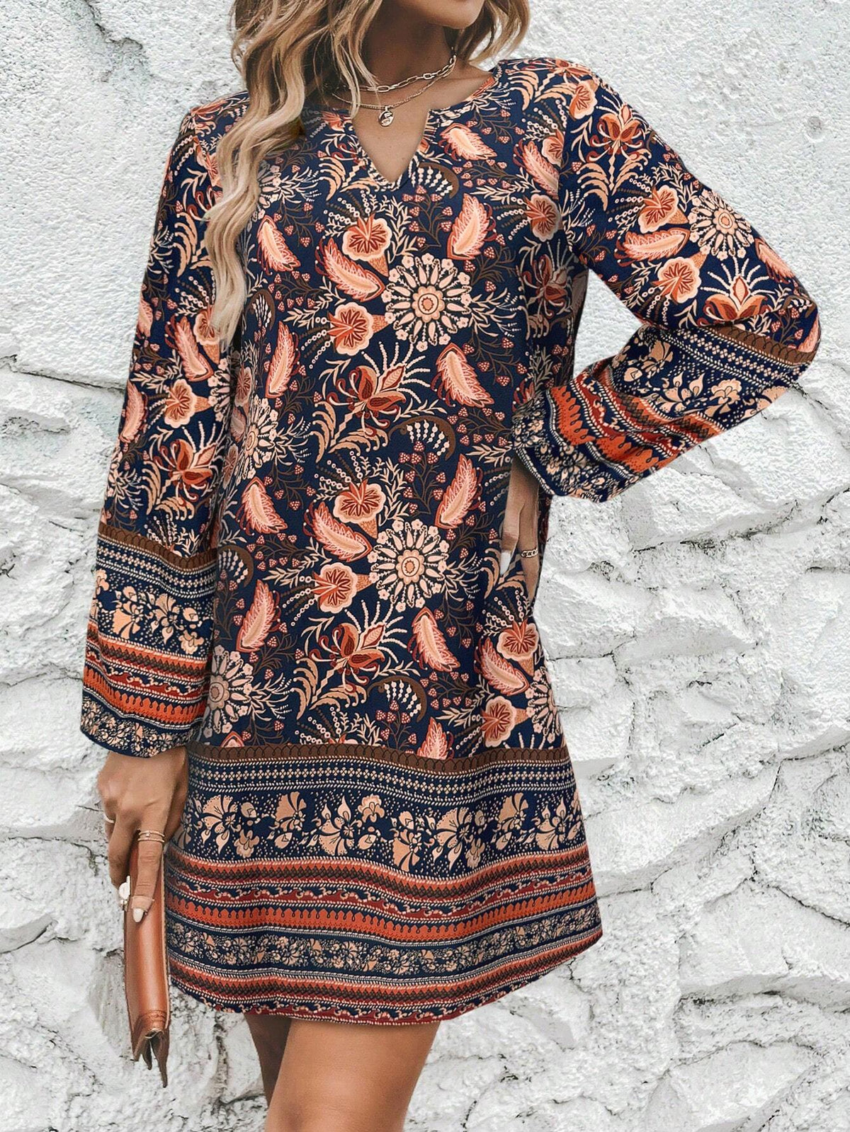 Floral Print Mini Casual Dress, Minimalist And Fashionable For Daily Wear