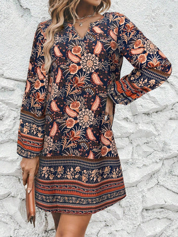 Floral Print Mini Casual Dress, Minimalist And Fashionable For Daily Wear