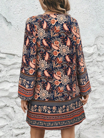 Floral Print Mini Casual Dress, Minimalist And Fashionable For Daily Wear