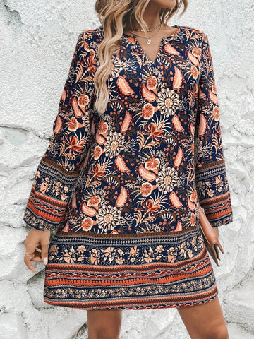 Floral Print Mini Casual Dress, Minimalist And Fashionable For Daily Wear