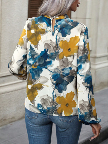 Floral Print Mock Neck Blouse