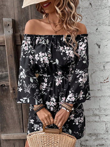 Floral Print Off The Shoulder Jumpsuit