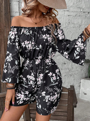 Floral Print Off The Shoulder Jumpsuit