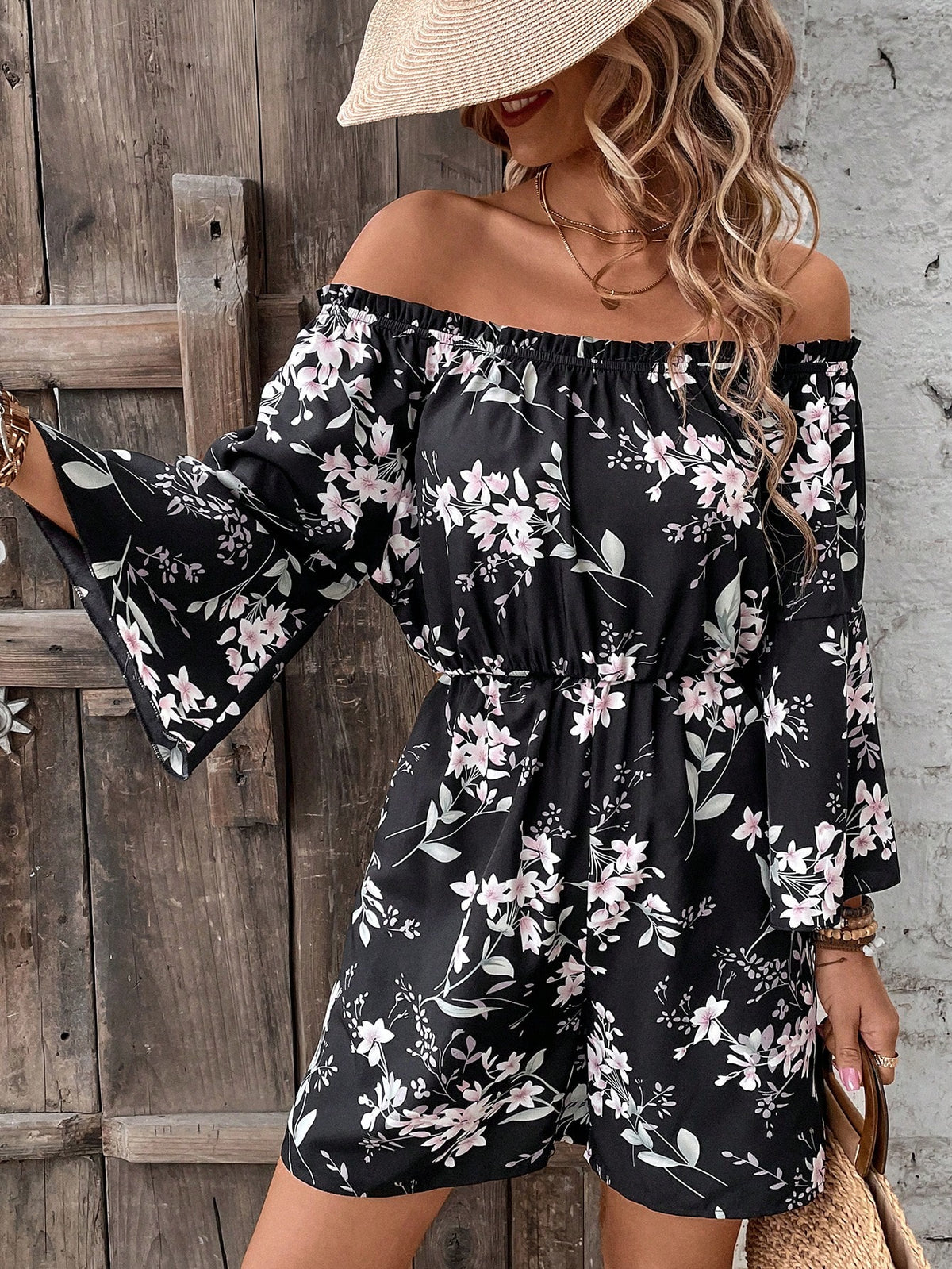 Floral Print Off The Shoulder Jumpsuit