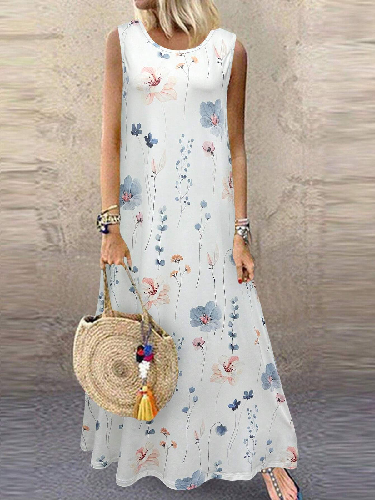 Floral Print Women's Sleeveless Round Neck Summer Dress