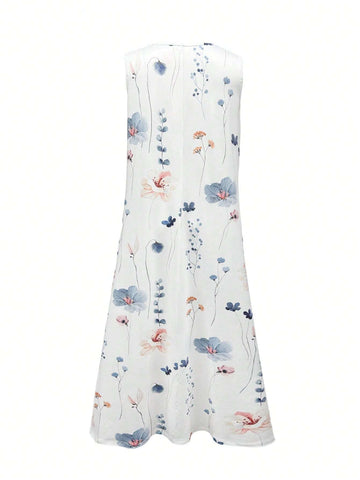 Floral Print Women's Sleeveless Round Neck Summer Dress