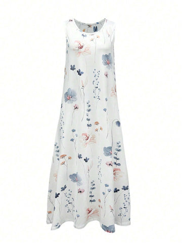 Floral Print Women's Sleeveless Round Neck Summer Dress