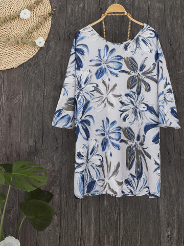 LUNE Floral Printed V-Neck Casual Shirt With Pocket For Summer