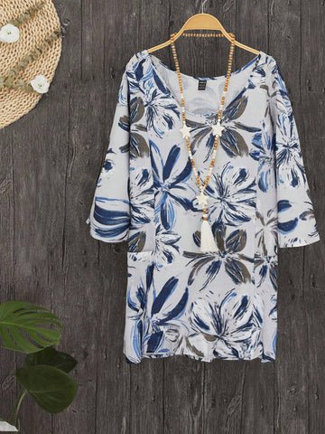 LUNE Floral Printed V-Neck Casual Shirt With Pocket For Summer