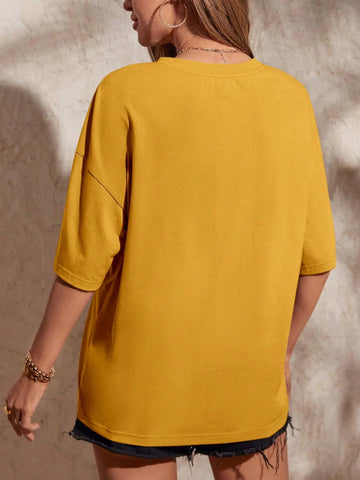 LUNE Floral & Butterfly Print Drop Shoulder Tee