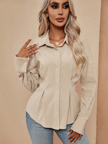 Fold Pleated Detail Drop Shoulder Shirt