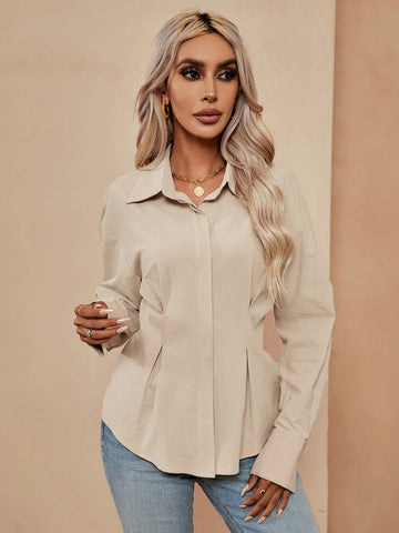 Fold Pleated Detail Drop Shoulder Shirt