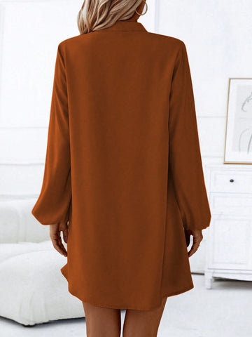 Front Keyhole Button-Up Patchwork Lantern Sleeve A-Line Doll Dress