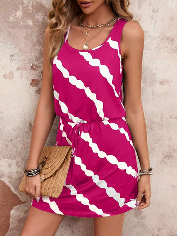 Full Print Twist Front Round Neck Sleeveless Dress