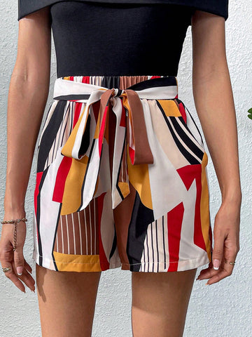 Geo Print Knot Front Shorts