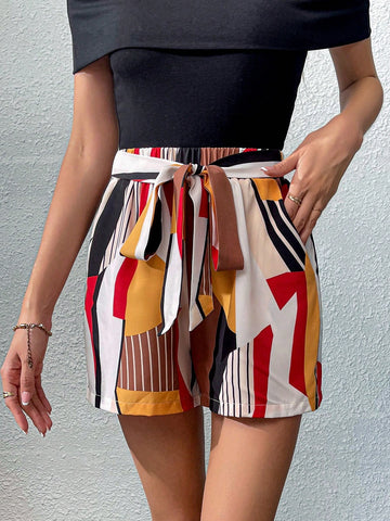 Geo Print Knot Front Shorts
