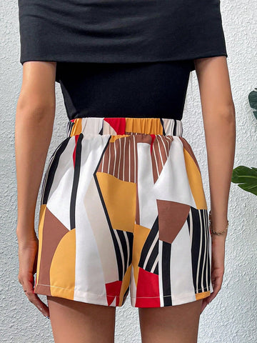 Geo Print Knot Front Shorts