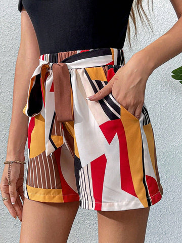 Geo Print Knot Front Shorts