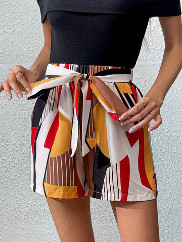 Geo Print Knot Front Shorts