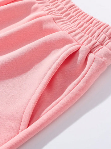 Glitter Heart Pattern Round Neck Loose Fit Women's 2pcs/Set Long Sleeve Outfits For Spring And Autumn