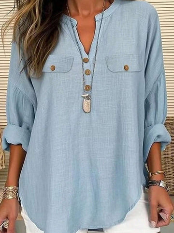 LUNE Half Button Drop Shoulder Blouse