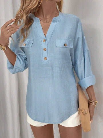 LUNE Half Button Drop Shoulder Blouse