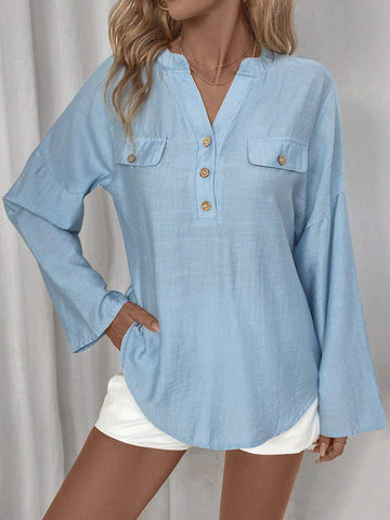 LUNE Half Button Drop Shoulder Blouse