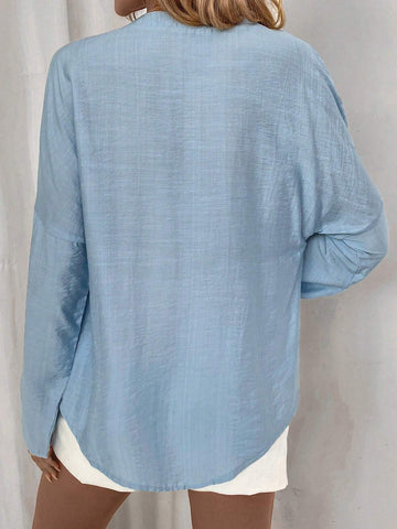 LUNE Half Button Drop Shoulder Blouse