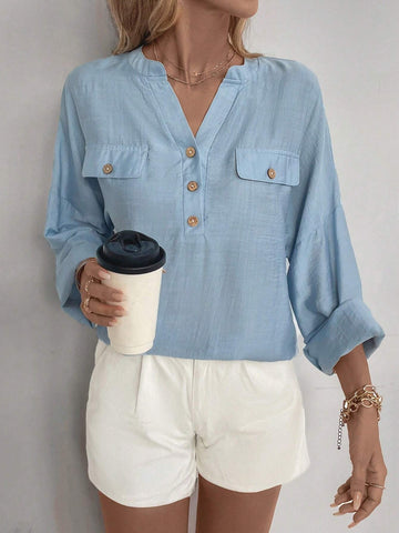 LUNE Half Button Drop Shoulder Blouse