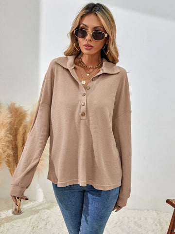 LUNE Half Button Drop Shoulder Tee