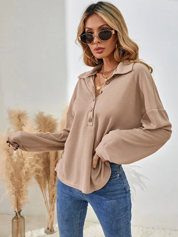 LUNE Half Button Drop Shoulder Tee