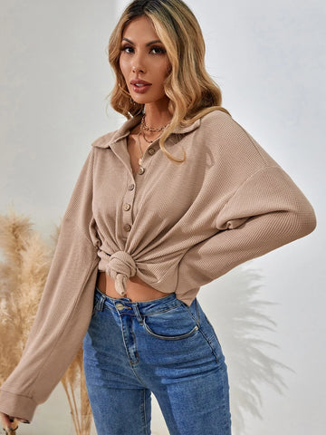 LUNE Half Button Drop Shoulder Tee