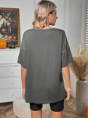 Halloween Spider Web Print Drop Shoulder Tee