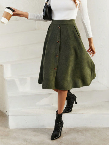 LUNE High Waist Button Front Skirt