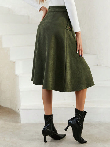 LUNE High Waist Button Front Skirt