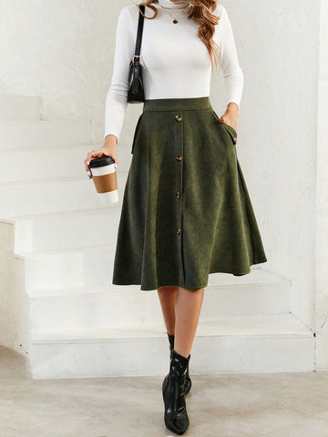 LUNE High Waist Button Front Skirt