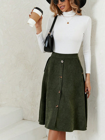 LUNE High Waist Button Front Skirt