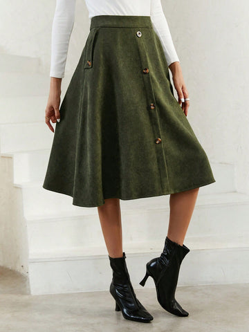 LUNE High Waist Button Front Skirt