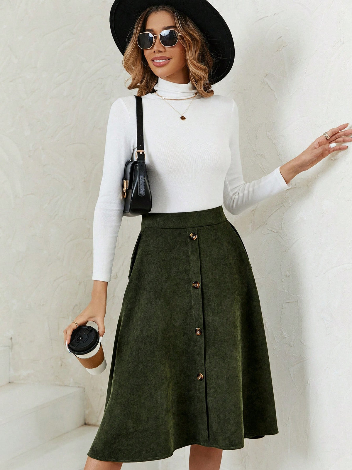 LUNE High Waist Button Front Skirt
