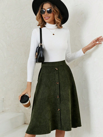 LUNE High Waist Button Front Skirt
