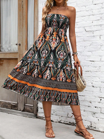 LUNE High Waist Graphic Print Ruffle Hem Skirt