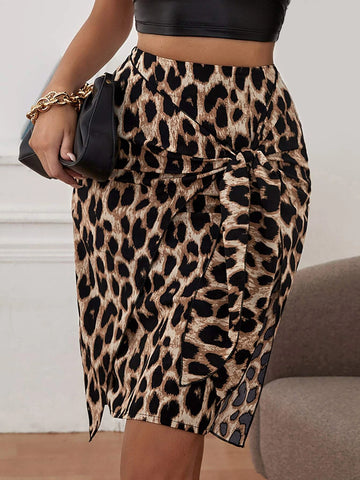 LUNE High Waist Leopard Knot Side Skirt