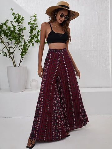 LUNE High Waist Striped Print Wide Leg Pants