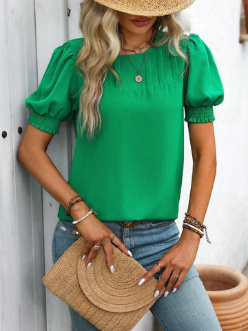 LUNE Holiday Casual Solid Color Puff Sleeve Shirt