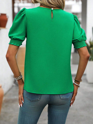 LUNE Holiday Casual Solid Color Puff Sleeve Shirt